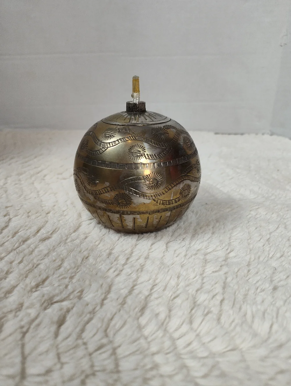 Rare West Elm Etched Metal Globe Ornament - Vintage Inspired Brass Tarnish